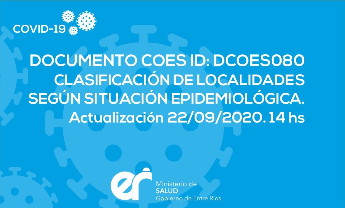 DCOES080 Clasificación de Localidades según Situación Epidemiológica. Actualización 22/09/2020. 14 Hs